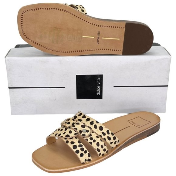 Dolce Vita Cait Leopard Cow Fur Slide Sandals Size 6M - Picture 11 of 11